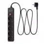 Akyga AK-SP-05U jatkojohto ylijännitesuojalla, 5x CEE 7/5 (tyyppi E), 2x USB-A, 1,8 m, musta
