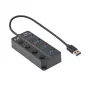 Akyga AK-AD-33 aktiivinen USB 3.0 -keskitin, 4 porttia yksittäisillä kytkimillä, 15 cm, musta