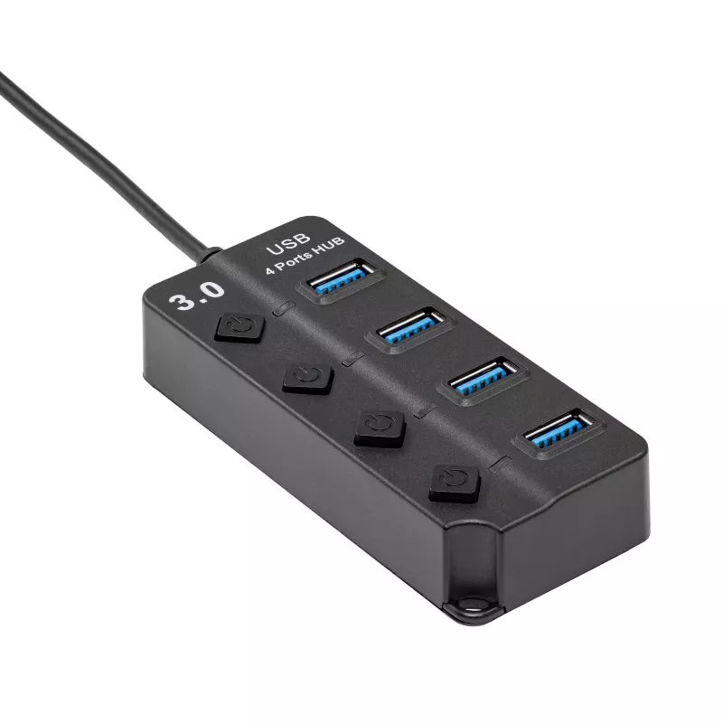 Akyga AK-AD-33 aktiivinen USB 3.0 -keskitin, 4 porttia yksittäisillä kytkimillä, 15 cm, musta