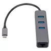 Akyga AK-AD-66 USB-C-keskitin, 3x USB 3.0 ja Gigabit Ethernet, 15 cm, musta