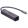 Akyga AK-AD-66 USB-C-keskitin, 3x USB 3.0 ja Gigabit Ethernet, 15 cm, musta