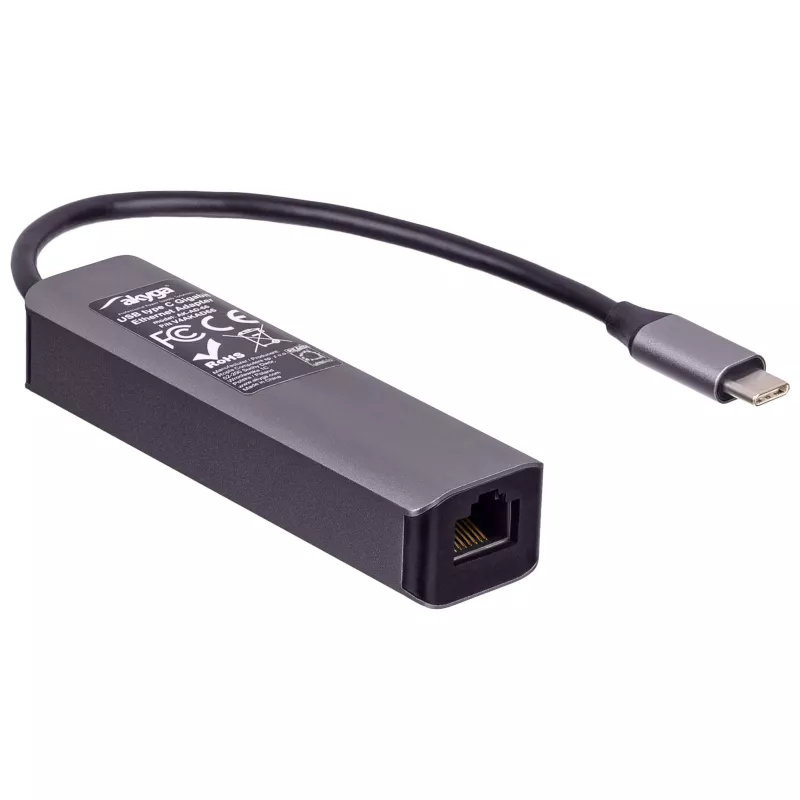 Akyga AK-AD-66 USB-C-keskitin, 3x USB 3.0 ja Gigabit Ethernet, 15 cm, musta