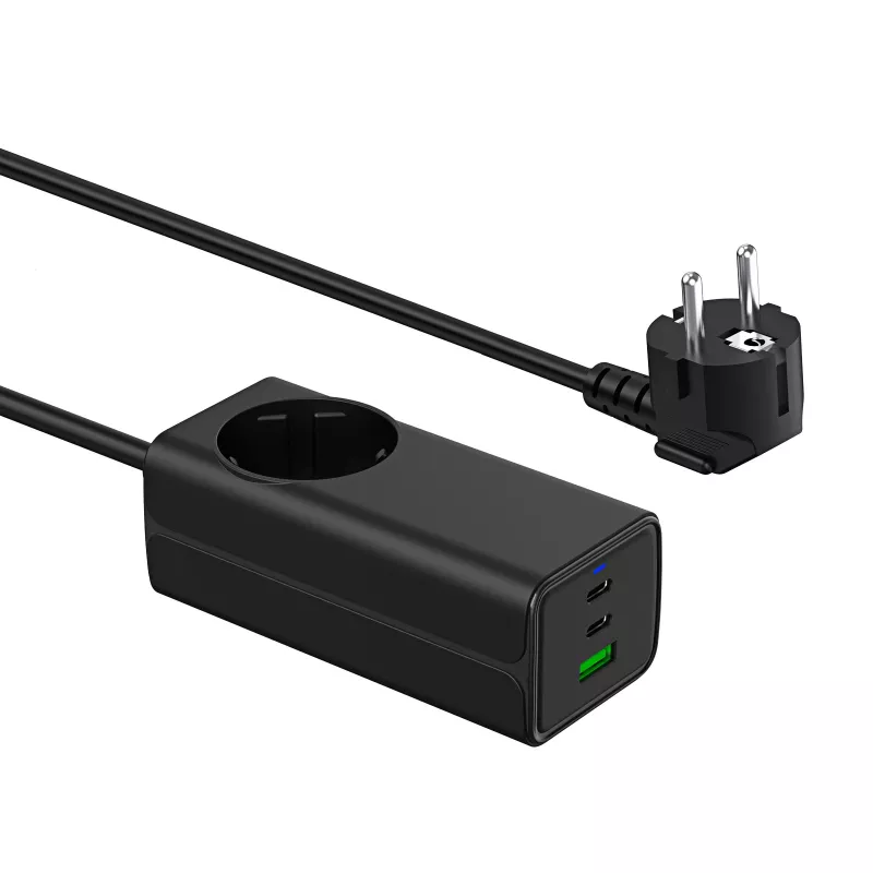 Akyga AK-CH-21 GaN-USB-laturi 65 W, 2 x USB-C + USB-A, pistorasialla, 1,5 m, musta