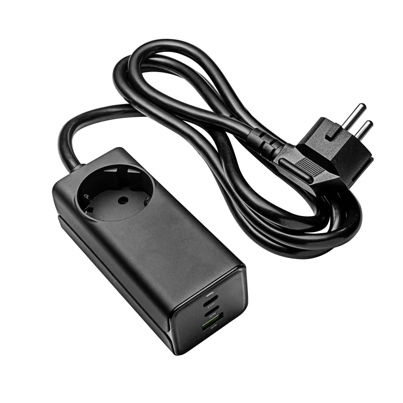 Akyga AK-CH-21 GaN-USB-laturi 65 W, 2 x USB-C + USB-A, pistorasialla, 1,5 m, musta