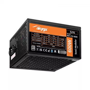 Akyga AK-C2-600 Classic 600 W ATX-virtalähde, osittain modulaarinen, aktiivinen PFC, 120 mm tuuletin