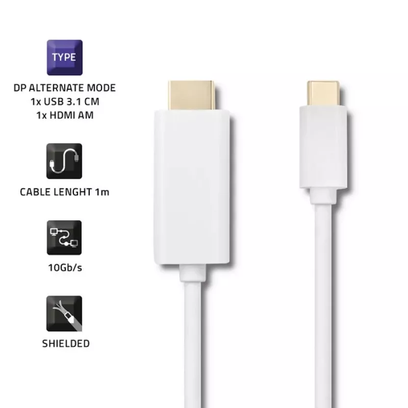 Qoltec USB 3.1 Type-C uros - HDMI Type-A uros sovitinkaapeli, 4K, Alternate Mode, 1 m, musta