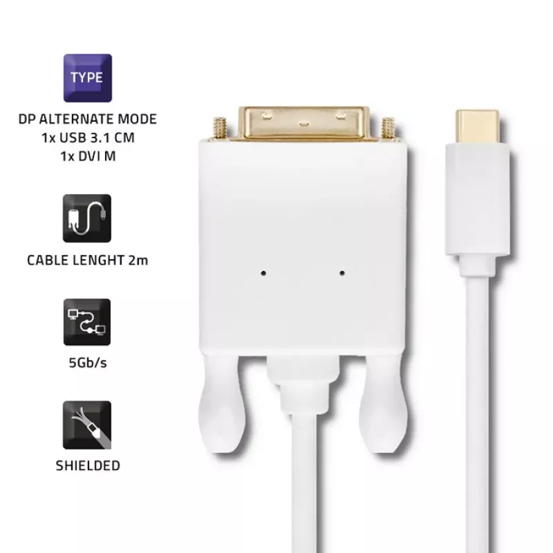 Qoltec USB 3.1 Type-C uros - DVI-D uros sovitinkaapeli 2 m 4K