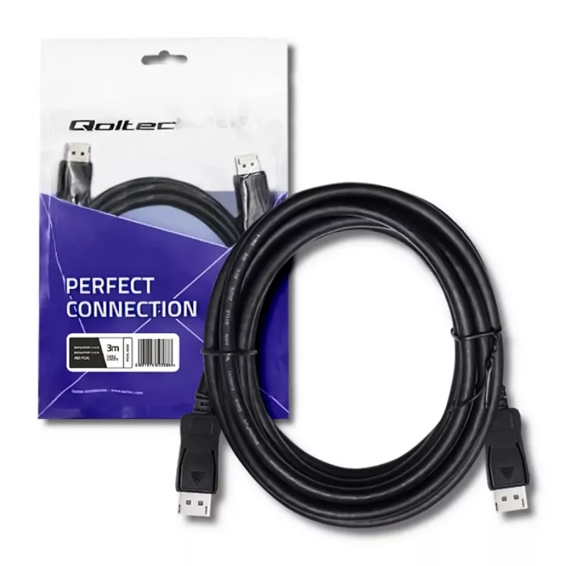 Qoltec DisplayPort 1.4 kaapeli uros-uros 3 m 8K musta