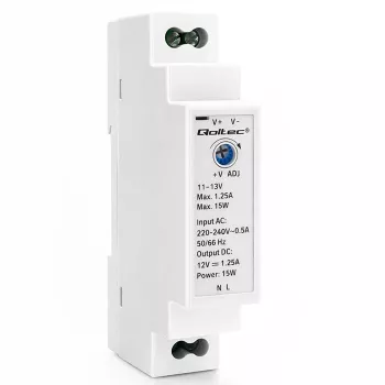 QOLTEC DIN-kiskovirtalähde 15W 12V 1.25A harmaa