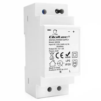 Qoltec DIN-kiskovirtalähde 24W 12V 2A harmaa