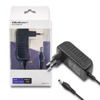 Qoltec virtalähde 18W 9V 2A 5,5x2,1mm EU-pistoke musta