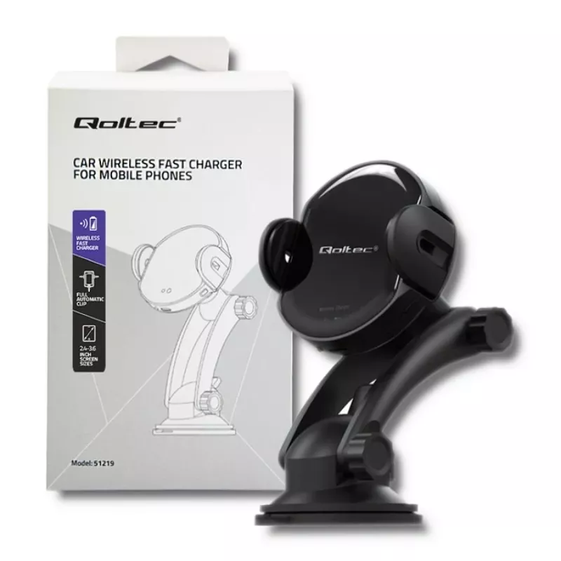Qoltec PRO langaton autolaturi IR-pidikkeellä 15W QC 3.0 USB Type-C musta