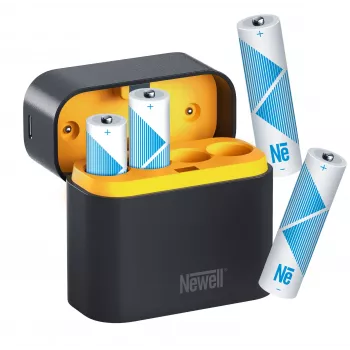 Newell 4-kanavainen Li-Ion-akkulaturi + 4 AA 2200 mAh Li-Ion-akkua