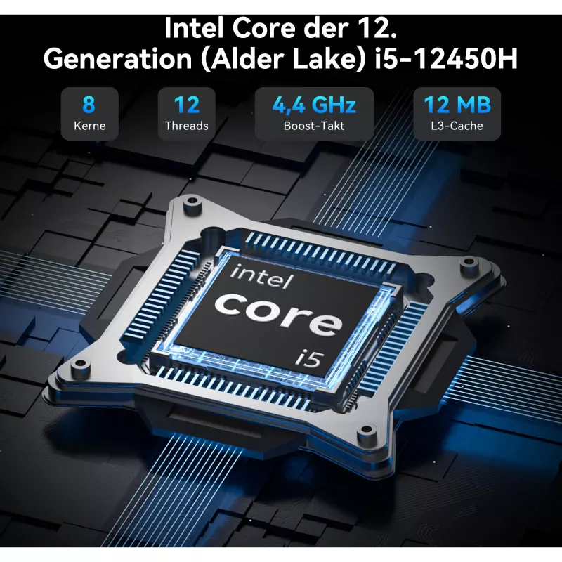 GEEKOM IT12 minitietokone, Intel Core i5-12450H, 16 GB RAM, 512 GB SSD, Windows 11 Pro, sininen