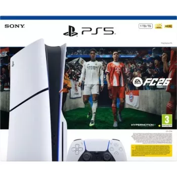 Sony PlayStation 5 Slim Disc Edition 1TB + EA Sports FC 26 -paketti - valkoinen/musta (CFI-2116A)
