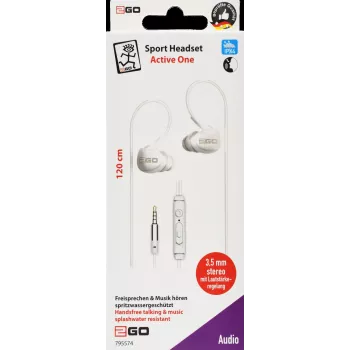 2GO Active 1 johdolliset in-ear-kuulokkeet mikrofonilla puheluita/musiikkia varten - valkoinen