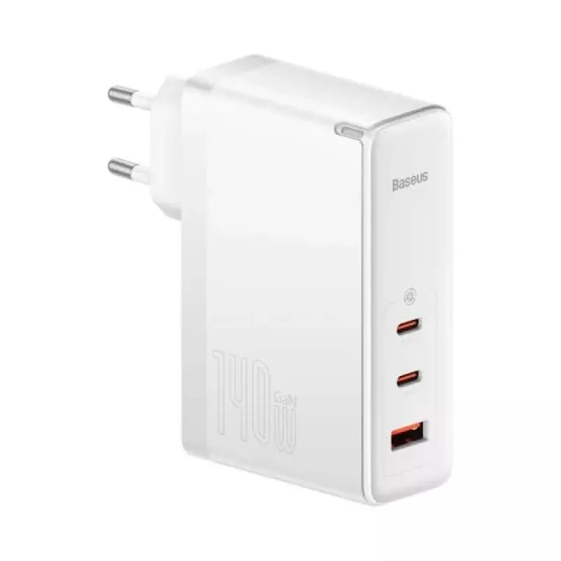 Baseus Travel Charger GaN5 Pro pikaseinälaturi, C+C+U, 140 W, valkoinen, EU-pistoke (CCGP100202)