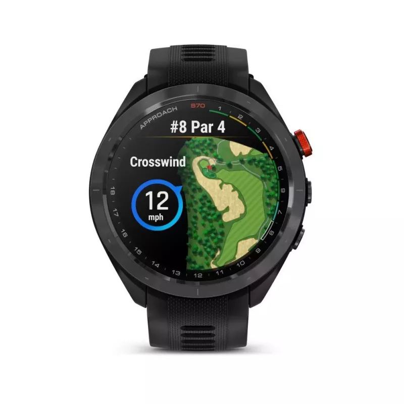 Garmin Approach S70 47mm golf-GPS-älykello – musta/punainen keraaminen kehä ja musta silikoniranneke