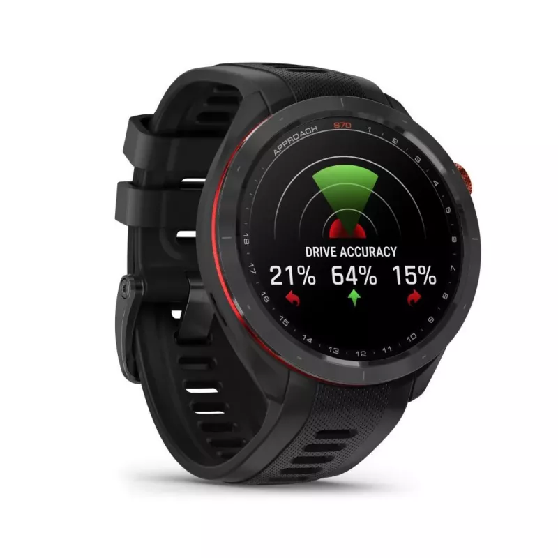 Garmin Approach S70 47mm golf-GPS-älykello – musta/punainen keraaminen kehä ja musta silikoniranneke