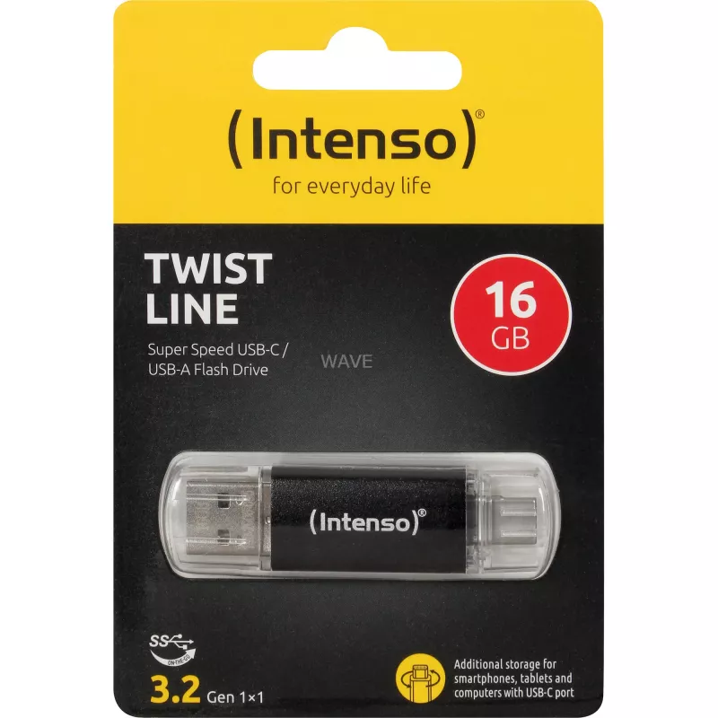 INTENSO Twist Line 16 GB USB-muistitikku antrasiitti/läpinäkyvä USB-A 3.2 Gen 1 USB-C 3.2 Gen 1