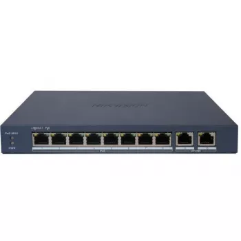 Hikvision DS-3E1510P-EI/M(B) LinkVu 10-porttinen Layer 2 -hallittava PoE-kytkin, 8 PoE-porttia ja 2 SFP-uplinkia