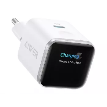 Anker Nano Charger 45W GaN USB-C ActiveShield 5.0 kosketusanturi iPhone-tunnistus SmartDisplay valkoinen