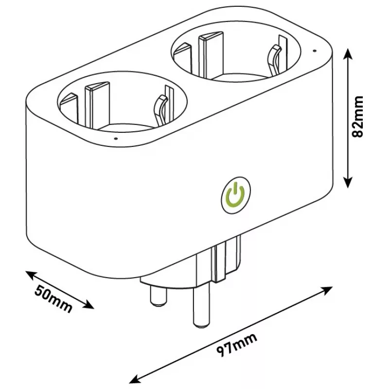 ENTAC Smart WiFi kaksoispistorasia-adapteri ES-DSA-WIBLE, valkoinen, 2 pistorasiaa, 3680 W