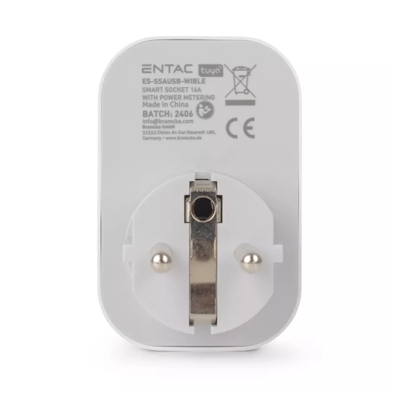 ENTAC Smart WiFi pistoke 1x Schuko ja 2x USB-A ja 1x USB-C, valkoinen