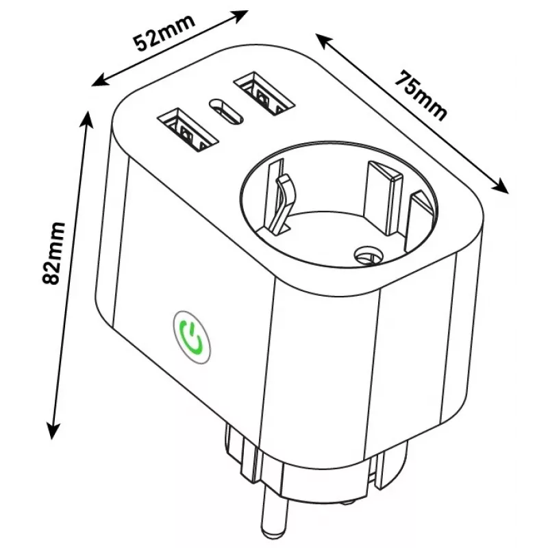 ENTAC Smart WiFi pistoke 1x Schuko ja 2x USB-A ja 1x USB-C, valkoinen