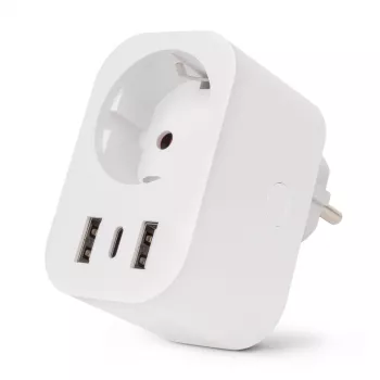 ENTAC Smart WiFi pistoke 1x Schuko ja 2x USB-A ja 1x USB-C, valkoinen