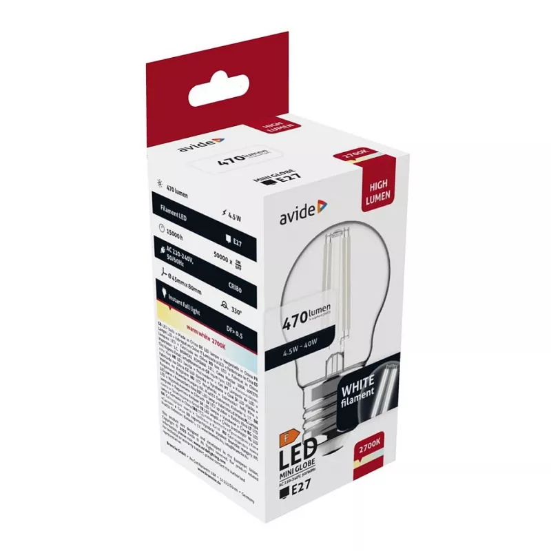 Avide LED-lamppu White Filament Mini Globe 4,5W E27 lämmin valkoinen 2700K
