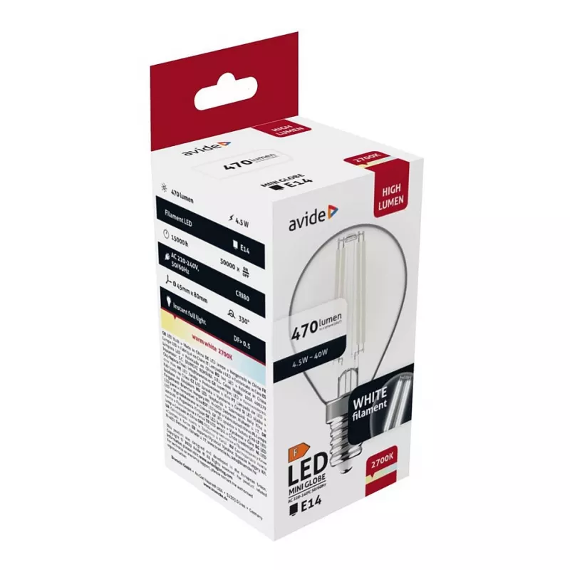 Avide LED Filament Mini Globe lamppu 4,5W E14 lämminvalkoinen 2700K