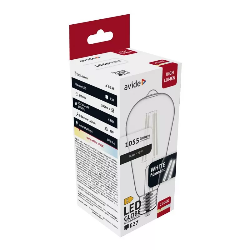 Avide LED-lamppu White Filament ST64 8,5W E27 lämmin valkoinen 2700K