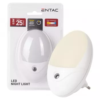 ENTAC LED yövalo 0,5W soikea lämminvalkoinen hämäräkytkimellä