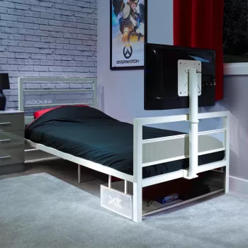 XROCKER peliyhden hengen sänky 90x190cm TV-telineellä metalli valkoinen