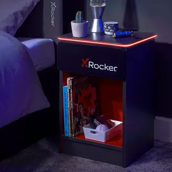 X Rocker -peliyöpöytä RGB LED-valaistuksella, harmaa/punainen