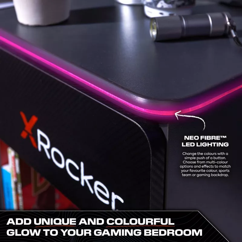 X Rocker -peliyöpöytä RGB LED-valaistuksella, harmaa/punainen