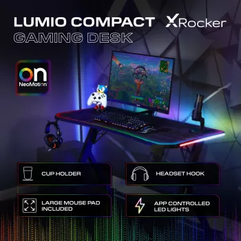 X Rocker Lumio RGB -pelipöytä LED-valaistuksella ja hiirimattolla