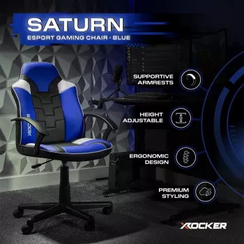 X Rocker Saturn -pelityöpöytätuoli lapsille ja nuorille - sininen
