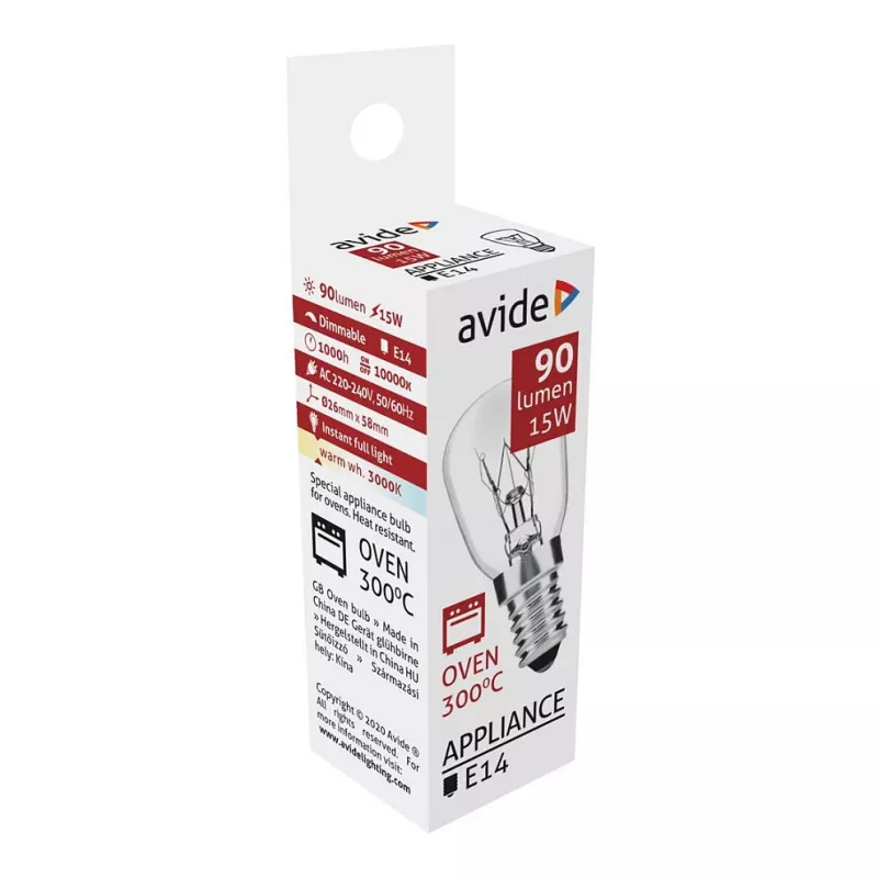 Avide uunilamppu 300°C 90lm 15W E14 lämmin valkoinen 3000K