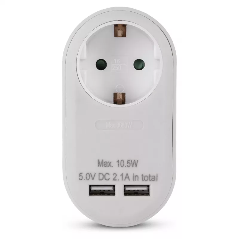 ENTAC pistorasia-adapteri 2x USB-A valkoinen