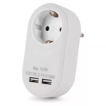 ENTAC pistorasia-adapteri 2x USB-A valkoinen