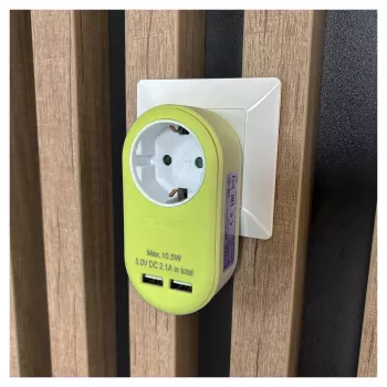 ENTAC pistorasia-adapteri 2x USB-A lime