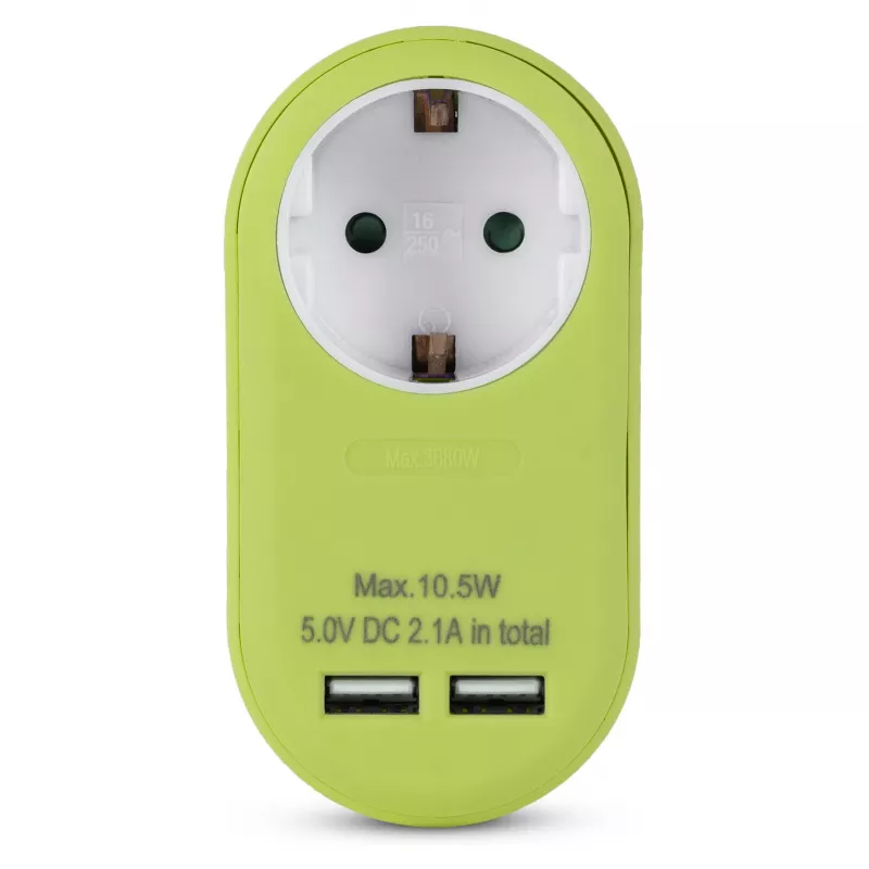ENTAC pistorasia-adapteri 2x USB-A lime