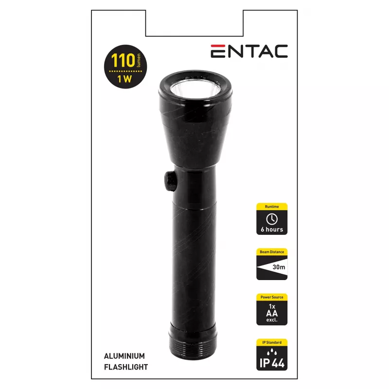 ENTAC 1W LED-taskulamppu alumiini musta AA-paristo