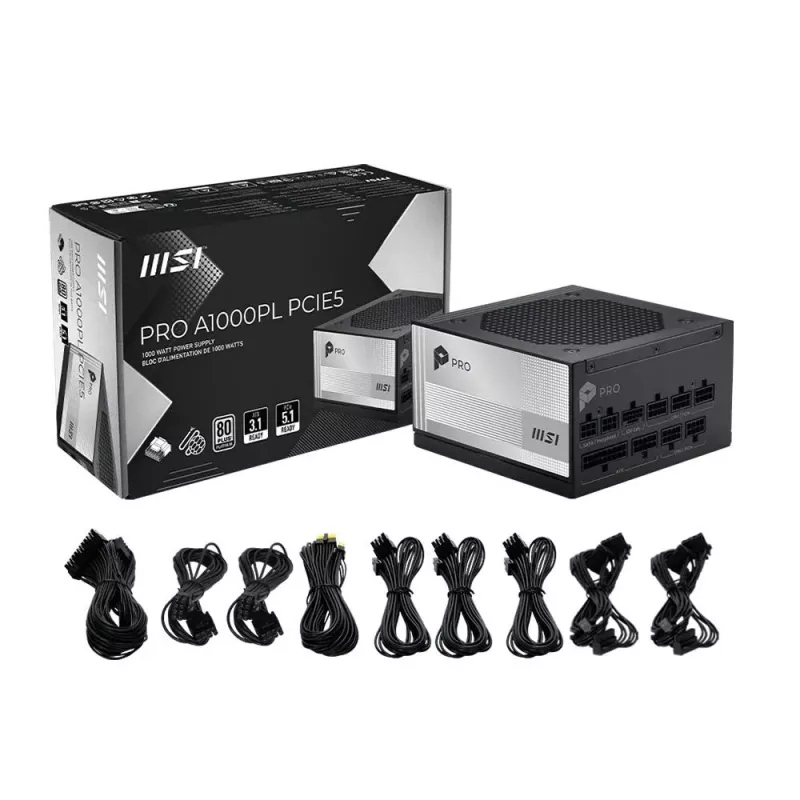 MSI PRO A1000PL PCIE5 1000W 80 PLUS Gold Fully Modular ATX 3.0 virtalähde