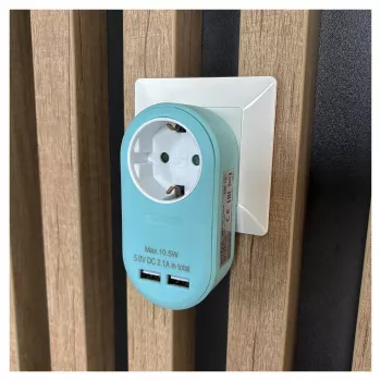 ENTAC pistorasia-adapteri 2x USB-A sininen