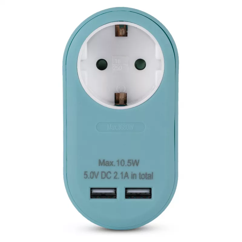 ENTAC pistorasia-adapteri 2x USB-A sininen