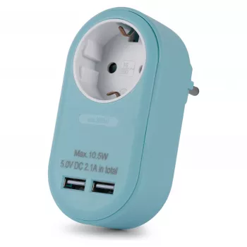 ENTAC pistorasia-adapteri 2x USB-A sininen
