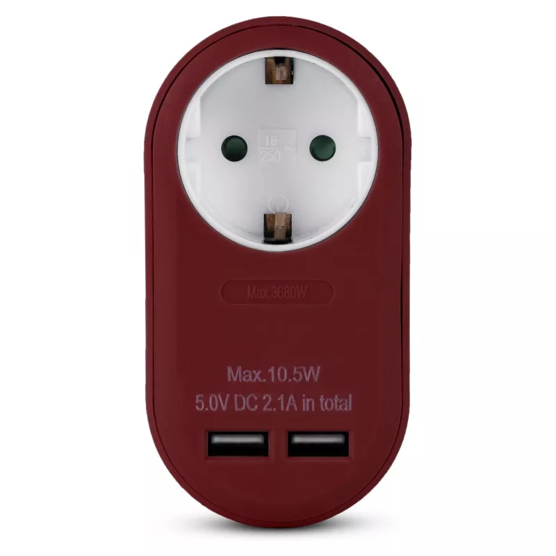 ENTAC pistorasiasovitin 2x USB-A:lla burgundi